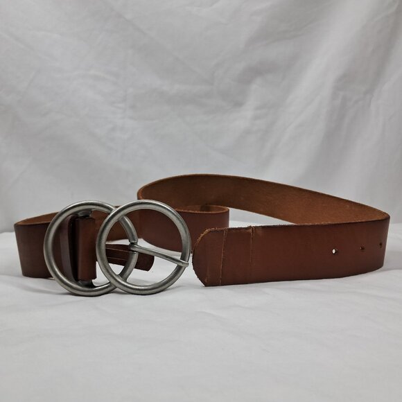 Urban Outfitters Wide Tan Leather Belt with Silver Hardware Size Large - Picture 1 of 8